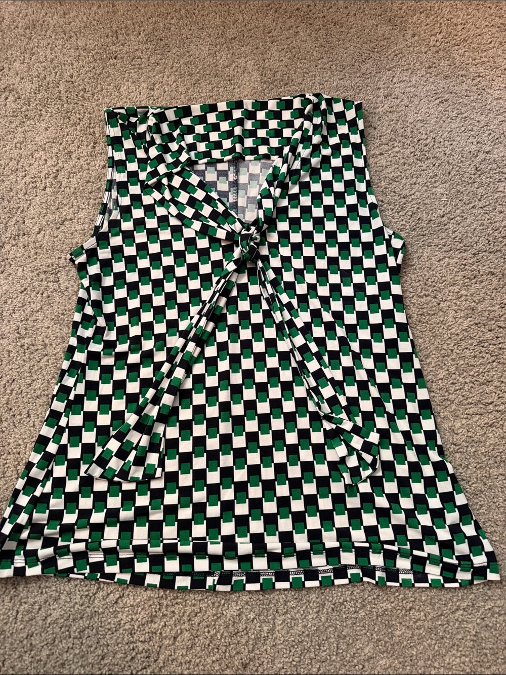 Banana Republic Green, Black & White Geometric Tie-Front Sleeveless Top